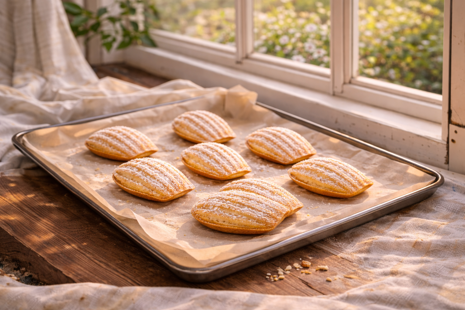Morning bake trays with fresh pastries cooling