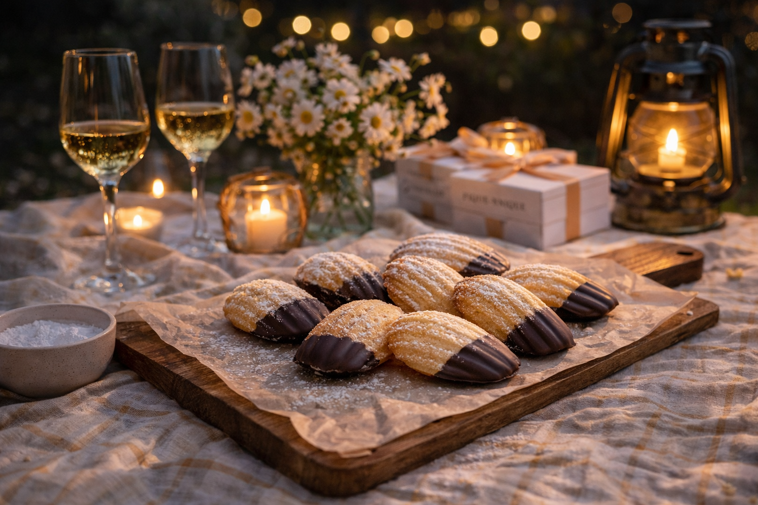 Dark chocolate dipped madeleines